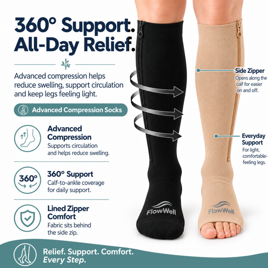 LegGuard™ Compression Socks for Swollen Ankles and Legs, Sore Feet, Wide Calves, Tired Legs and Long Days on Your Feet